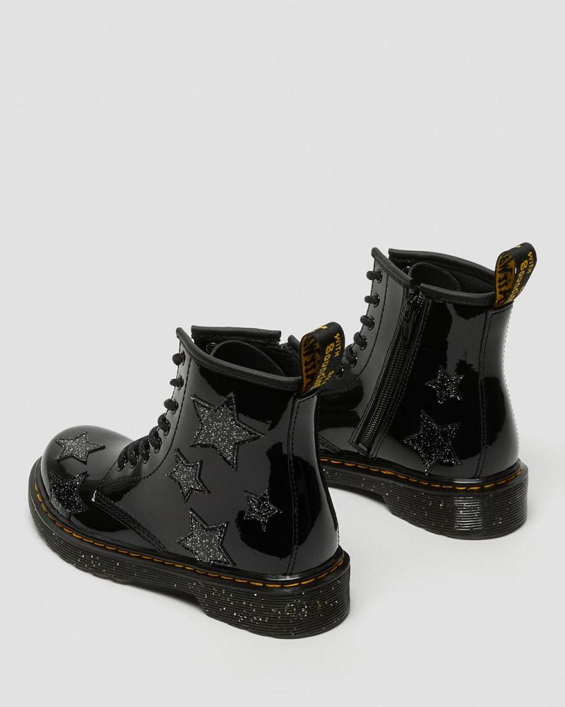Dr Martens Junior 1460 Glitter Star Lak Snørestøvler Børn Sort | DK 679PJJ